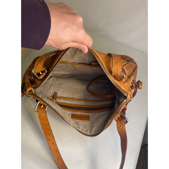 Dooney & Bourke Brown Ostrich Leather Shoulder Bag Large Boho Hobo Caramel - Picture 12 of 15